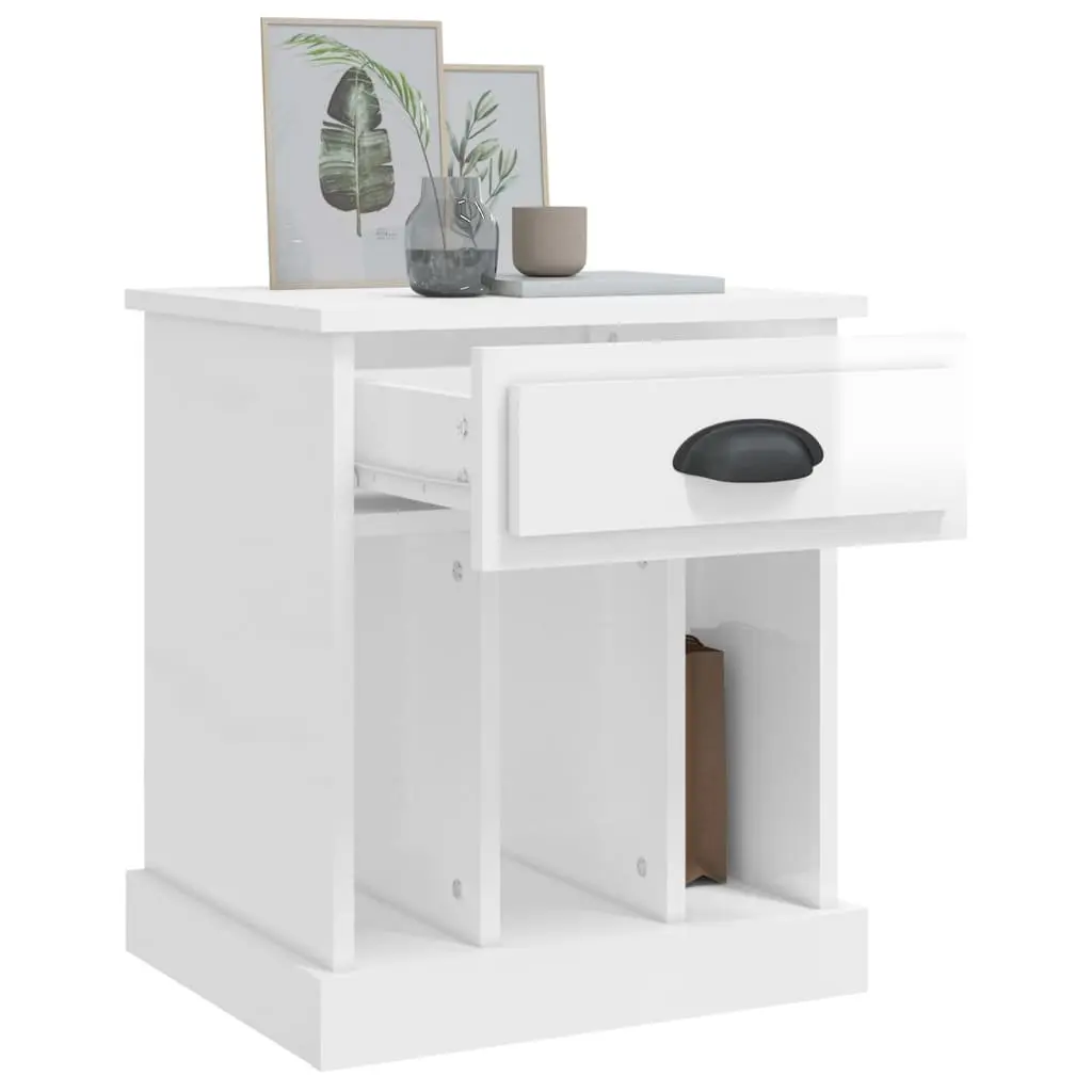 Bedside Cabinets 2 pcs High Gloss White Storage Nightstand Drawers Compartments