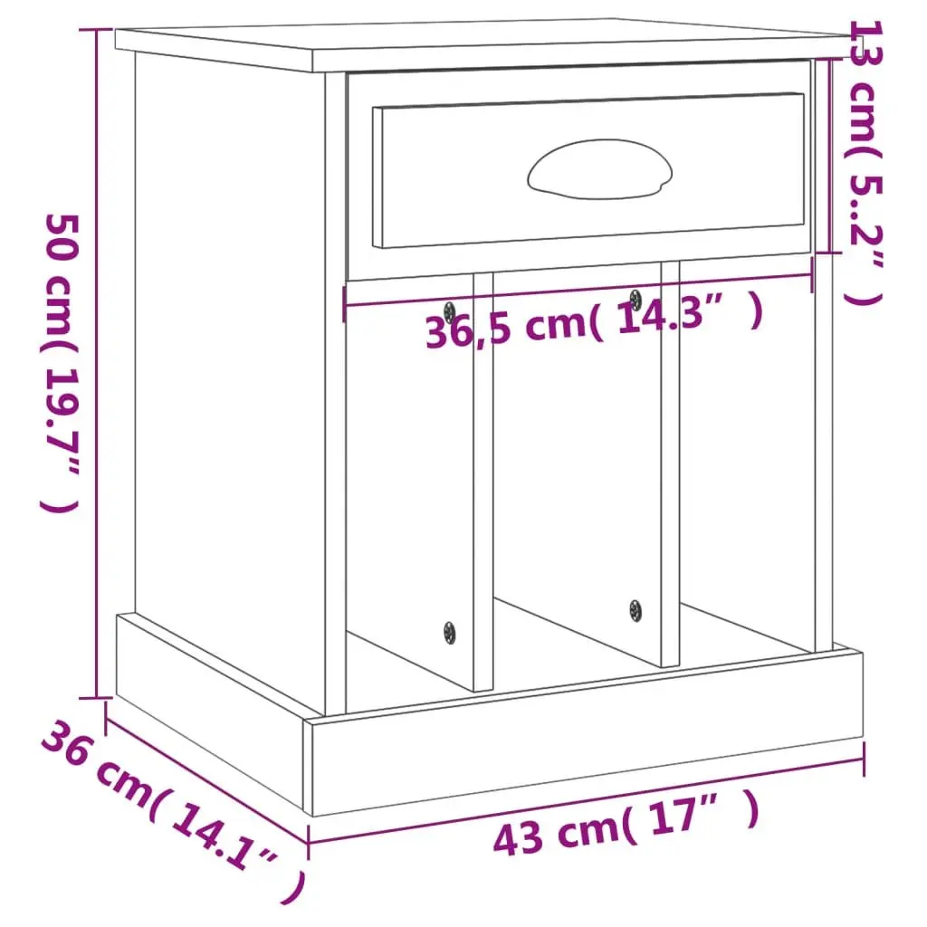 Bedside Cabinets 2 pcs Grey 43x36x50 cm Drawer Storage Nightstand Side Table