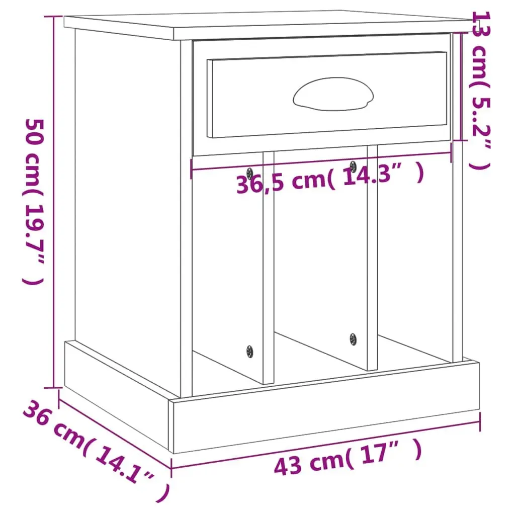 Bedside Cabinets Drawer Storage Compartments 43x36x50 cm Grey Sonoma 2 Piece