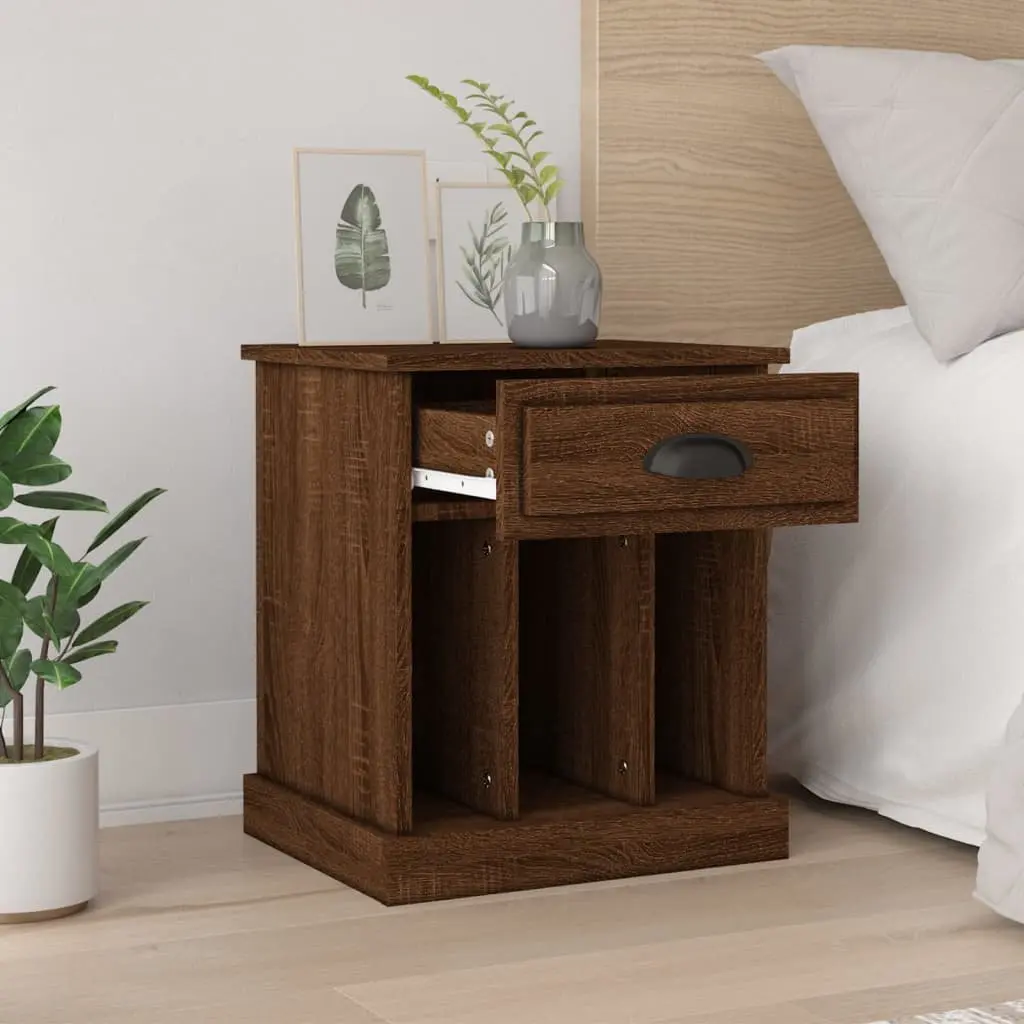 Bedside Cabinet Brown Oak 43x36x50cm Nightstand Drawer Storage Compartments