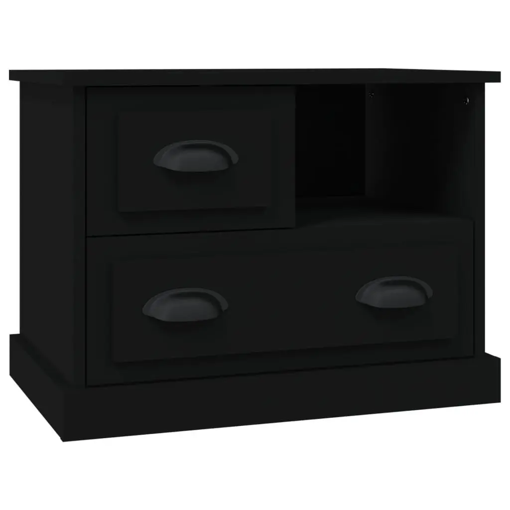 Bedside Cabinet Black Nightstand Storage Drawers 60x39x45 cm