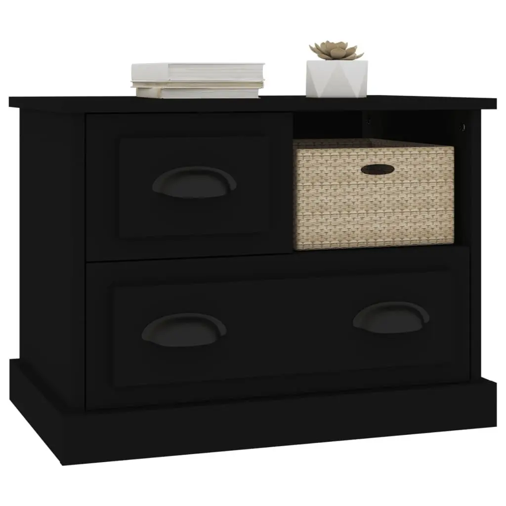 Bedside Cabinet Black Nightstand Storage Drawers 60x39x45 cm
