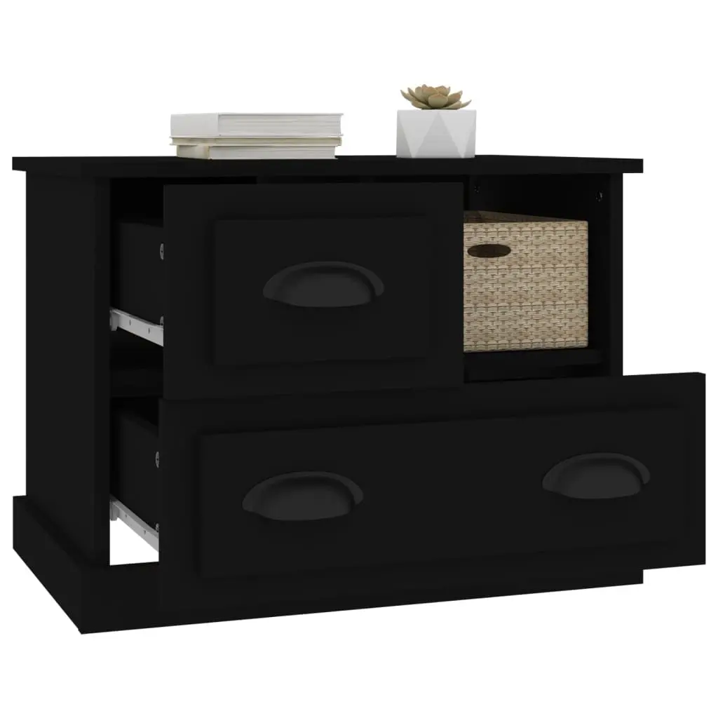 Bedside Cabinet Black Nightstand Storage Drawers 60x39x45 cm