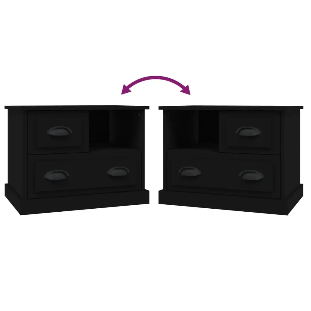 Bedside Cabinet Black Nightstand Storage Drawers 60x39x45 cm