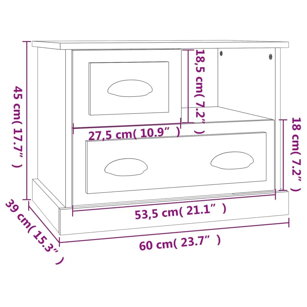 Bedside Cabinet Black Nightstand Storage Drawers 60x39x45 cm