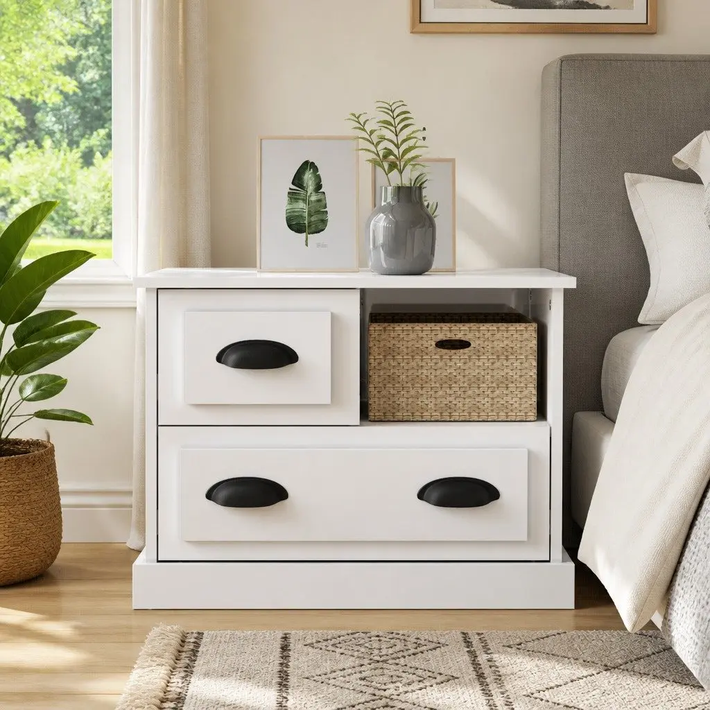 White Bedside Cabinet with Two Drawers