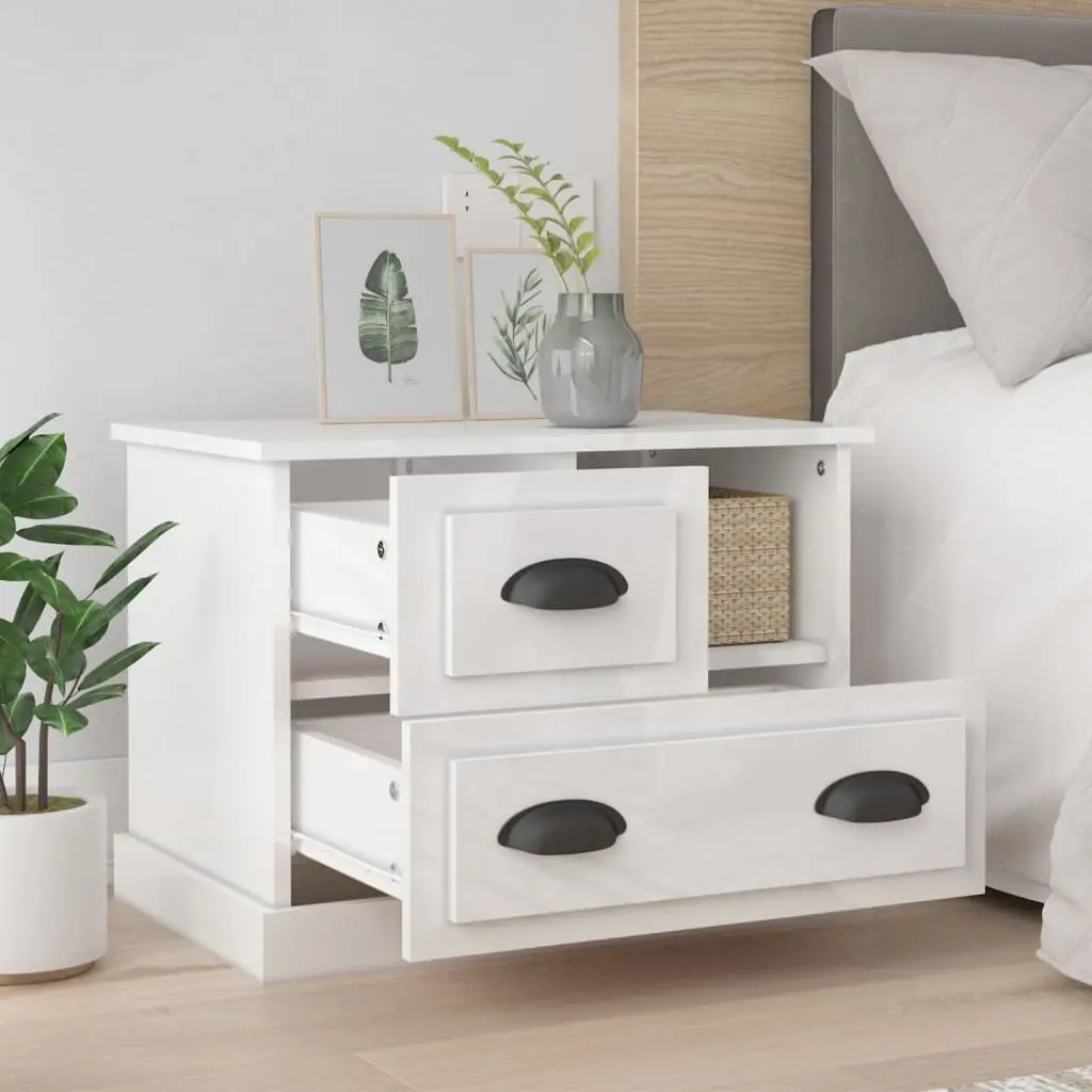 White Bedside Cabinet with Two Drawers
