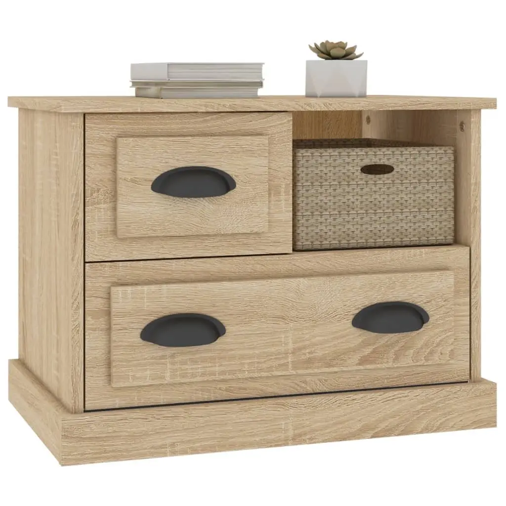 Bedside Cabinet Brown Side Table Bedroom Nightstand Storage Drawers Compartment