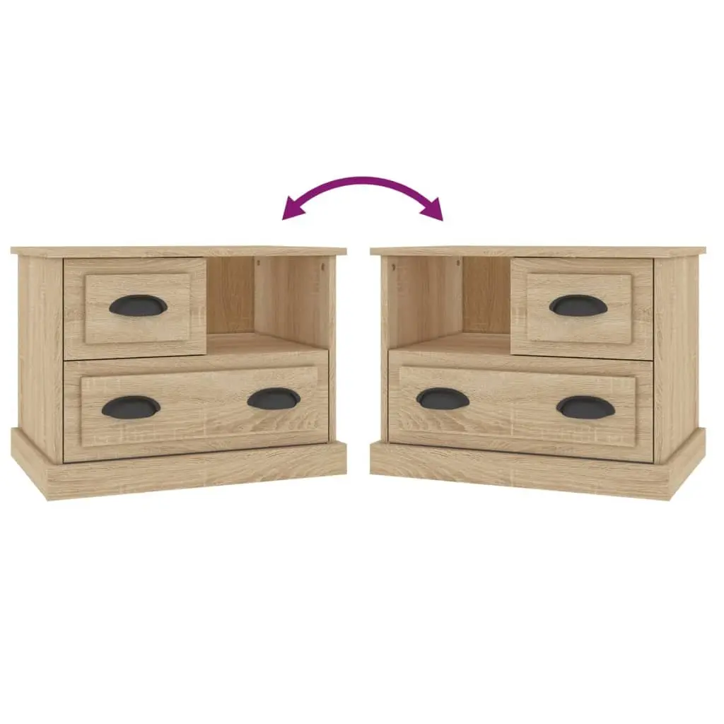 Bedside Cabinet Brown Side Table Bedroom Nightstand Storage Drawers Compartment