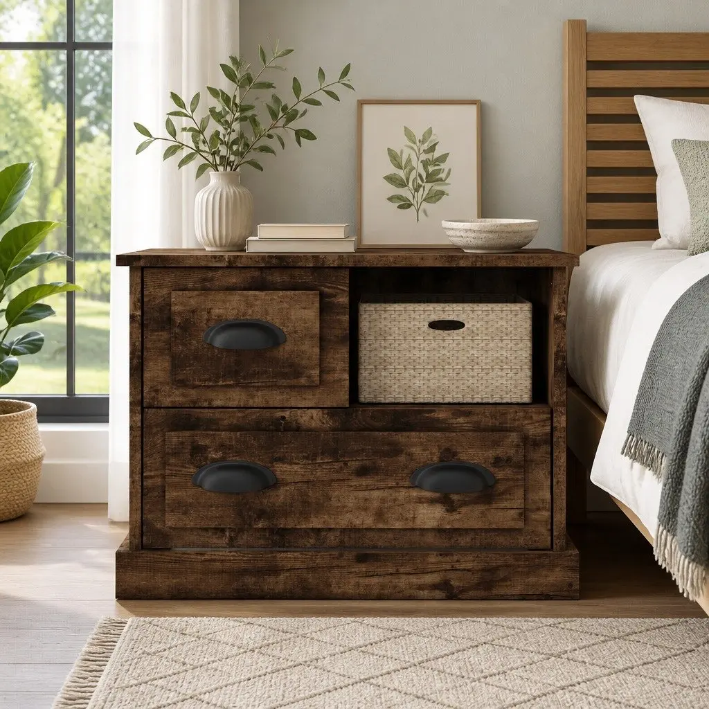 Bedside Cabinet Storage Table with Drawer Compartment 60 x 39 x 45 cm Brown