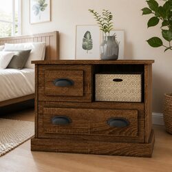 Reliable Brown Oak Bedside Cabinet with Storage