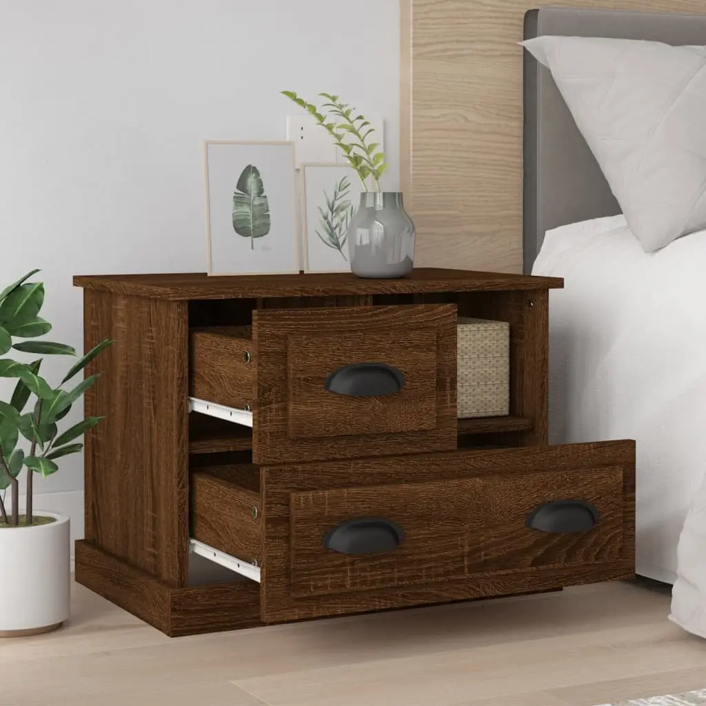 Brown Oak Bedside Cabinet with Storage