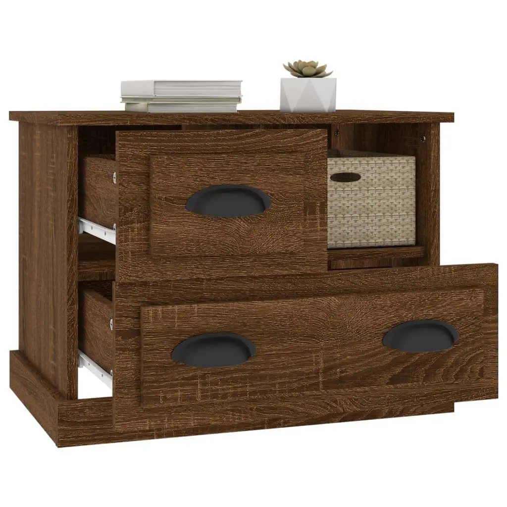 Brown Oak Bedside Cabinet with Storage