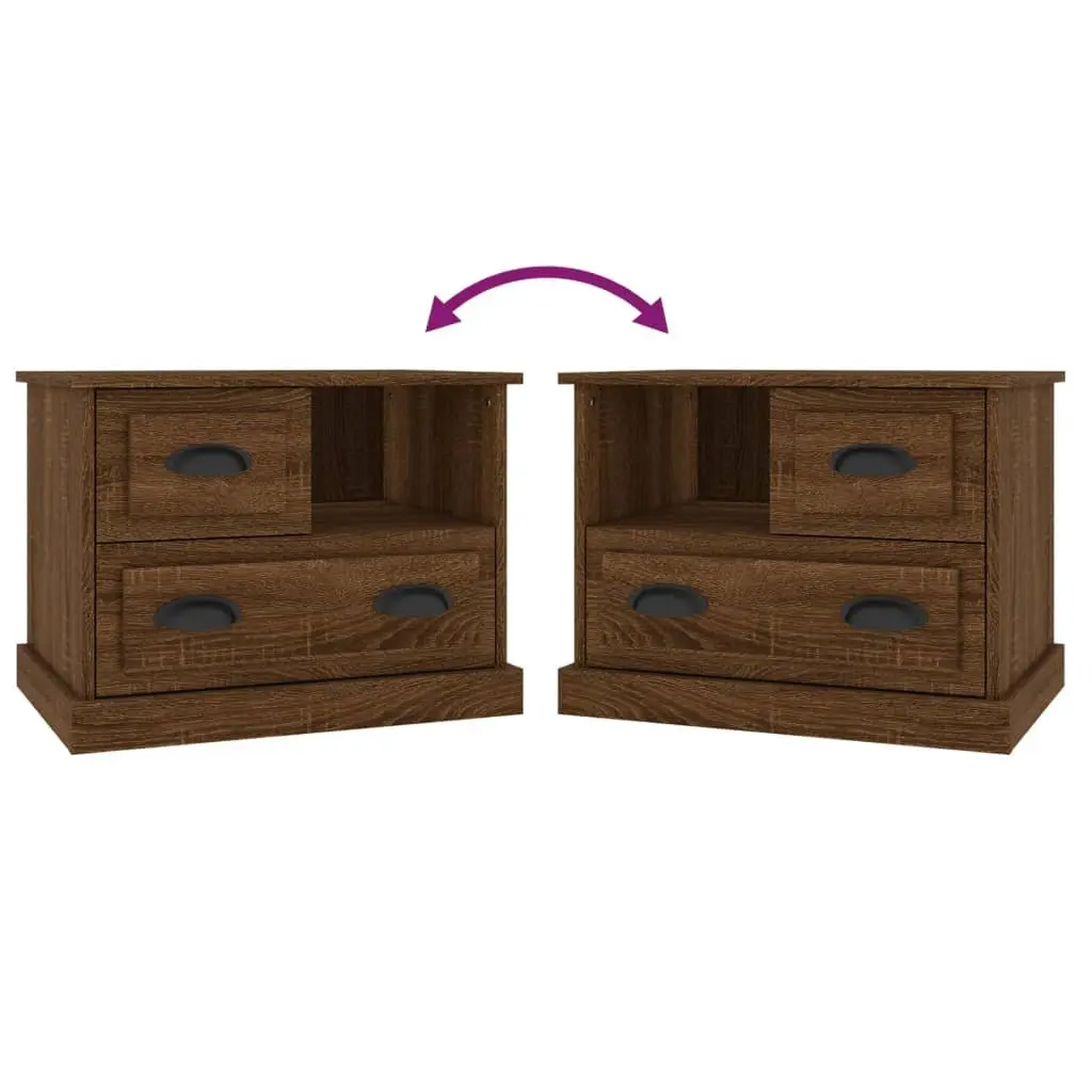 Brown Oak Bedside Cabinet with Storage
