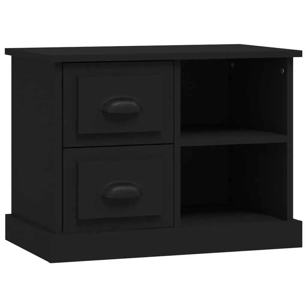 Bedside Cabinet Black Engineered Wood Nightstand Table with 2 Drawers