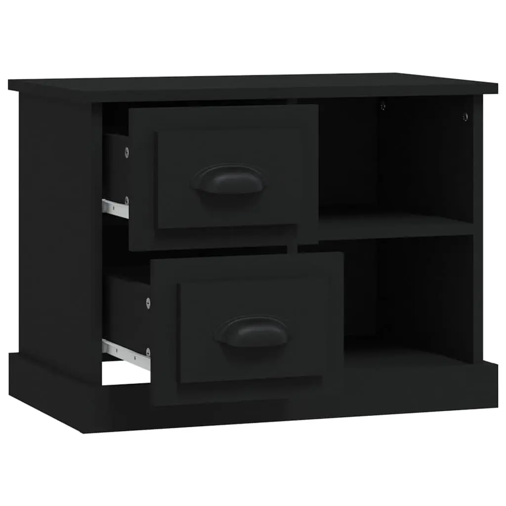 Bedside Cabinet Black Engineered Wood Nightstand Table with 2 Drawers