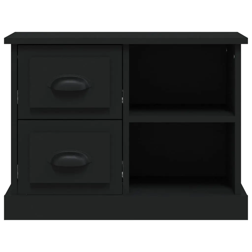 Bedside Cabinet Black Engineered Wood Nightstand Table with 2 Drawers