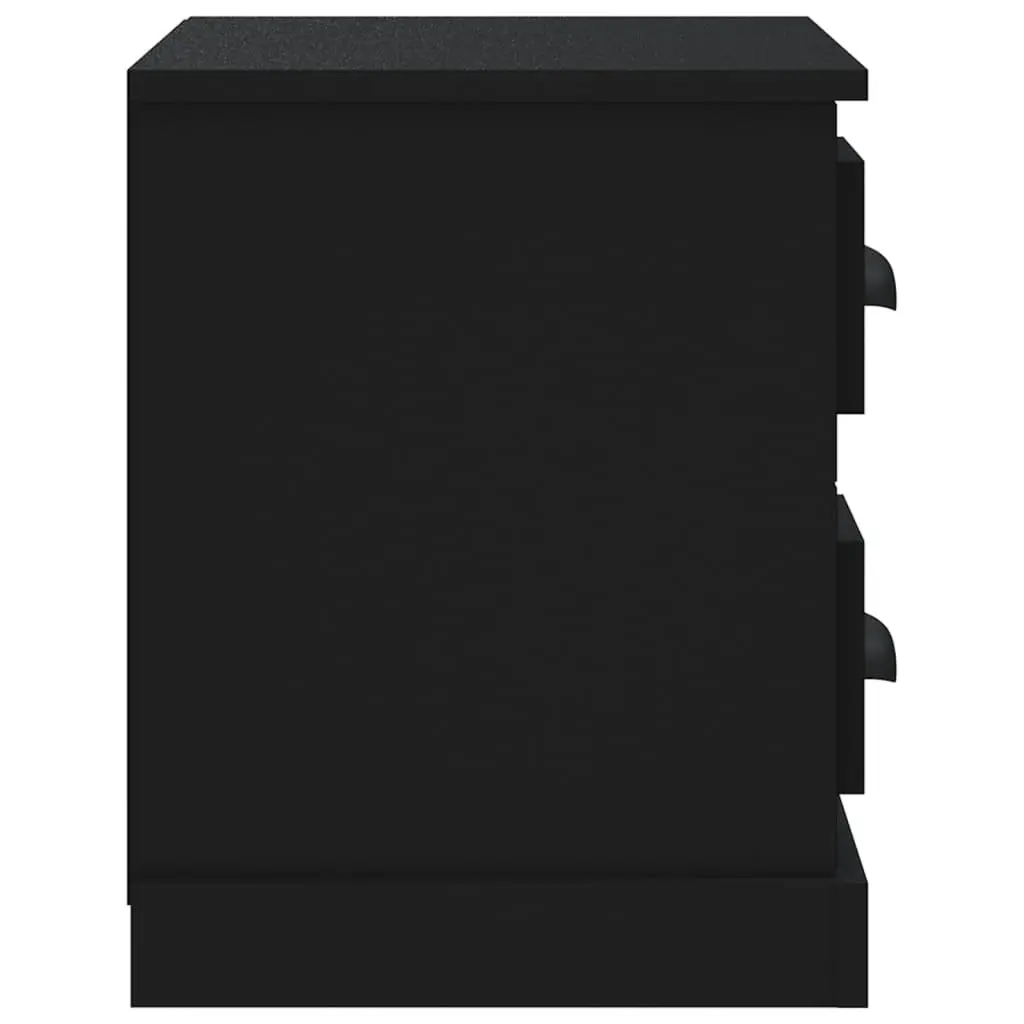 Bedside Cabinet Black Engineered Wood Nightstand Table with 2 Drawers