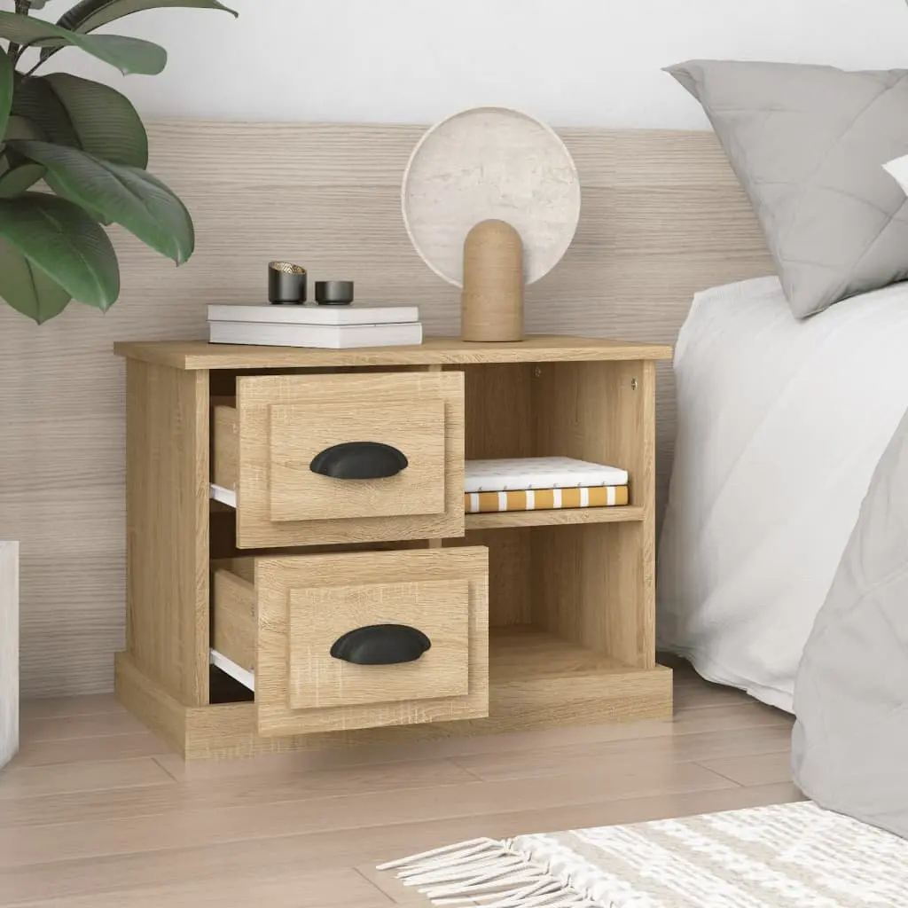 Bedside Cabinet Brown Engineered Wood 2 Drawers 2 Compartments