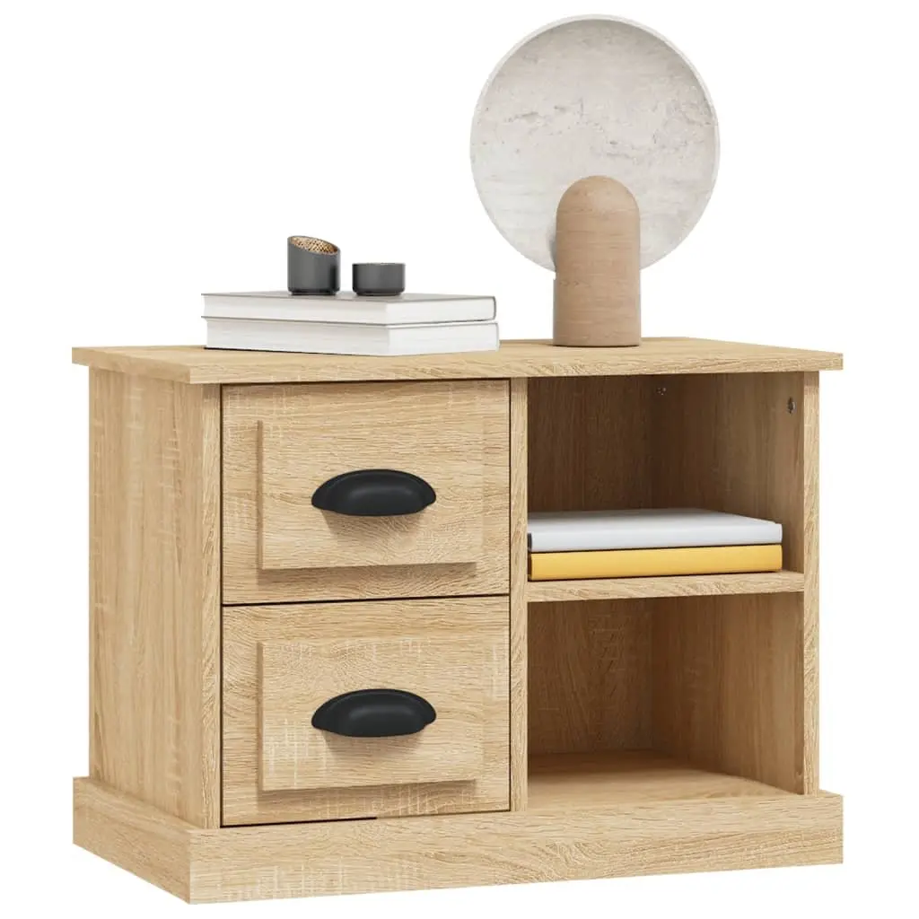 Bedside Cabinet Brown Engineered Wood 2 Drawers 2 Compartments