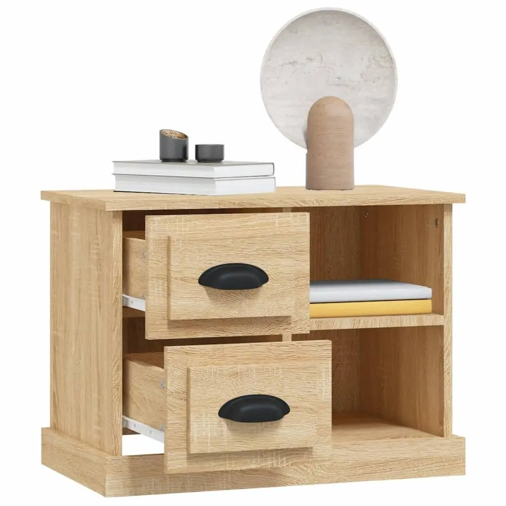 Bedside Cabinet Brown Engineered Wood 2 Drawers 2 Compartments