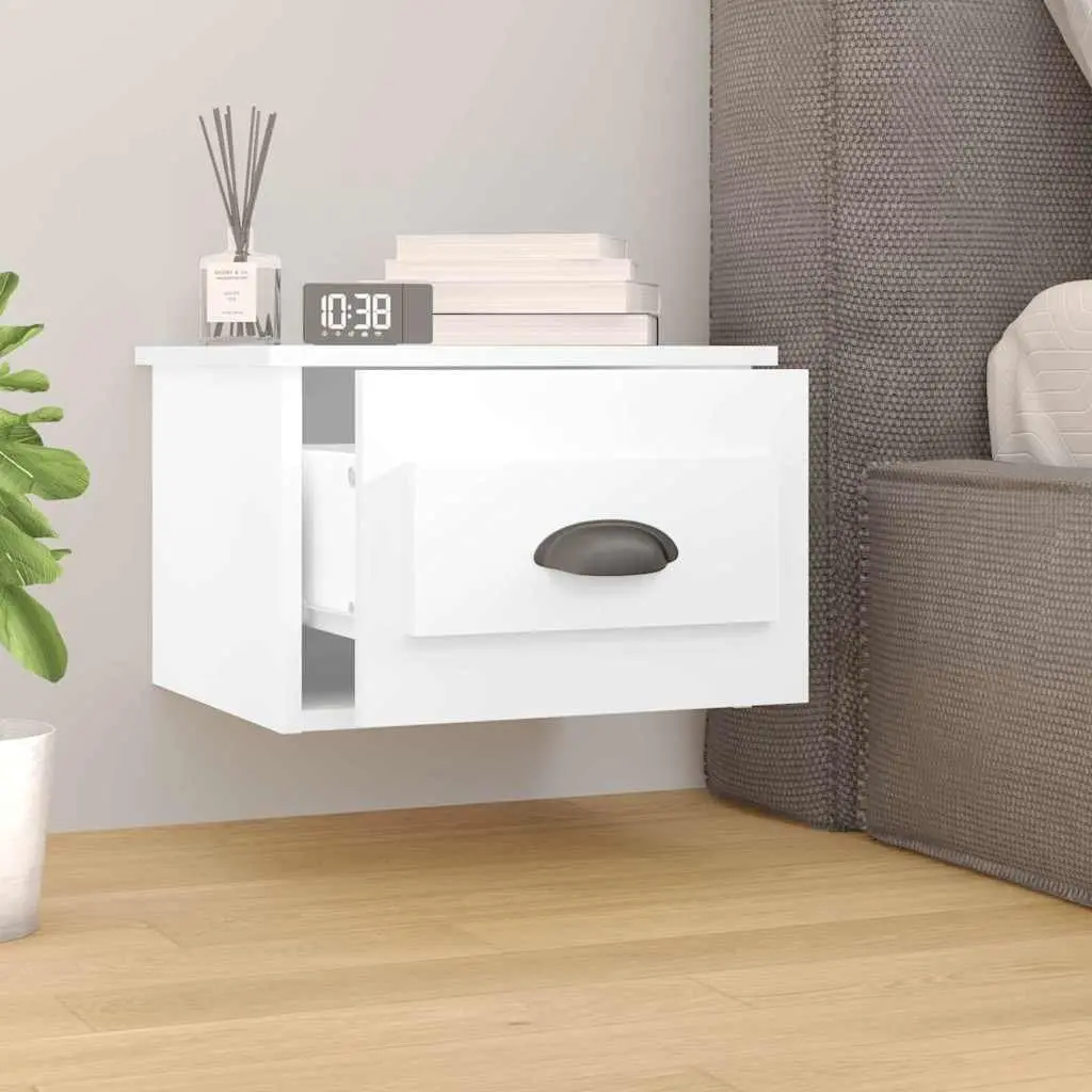 Wall-mounted Bedside Cabinet Storage White Floating Nightstand 41.5cm W x 36cm H x 28cm D