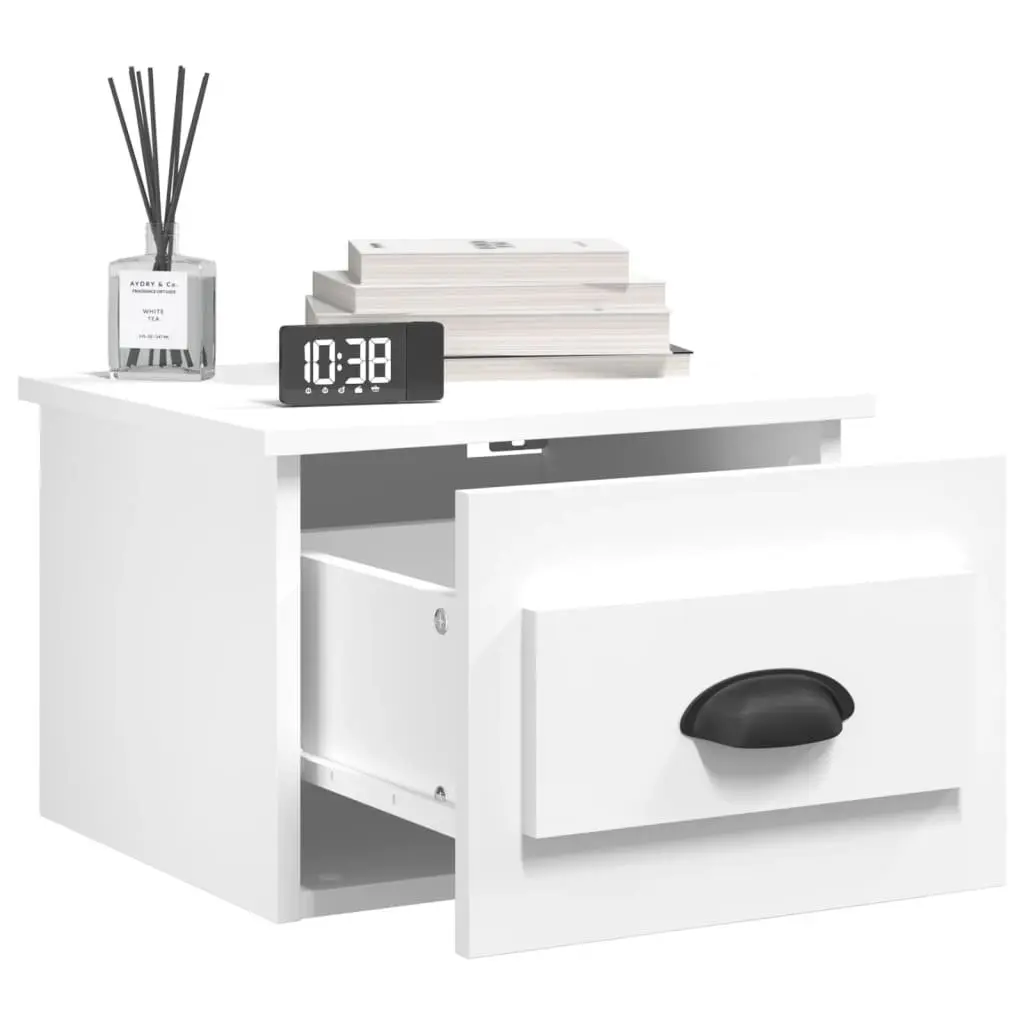Wall-mounted Bedside Cabinet Storage White Floating Nightstand 41.5cm W x 36cm H x 28cm D