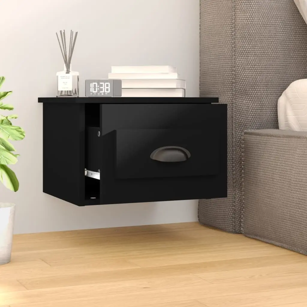 Wall-mounted Bedside Cabinet Black Floating Nightstand Drawer Storage