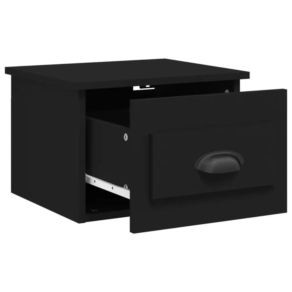 Wall-mounted Bedside Cabinet Black Floating Nightstand Drawer Storage
