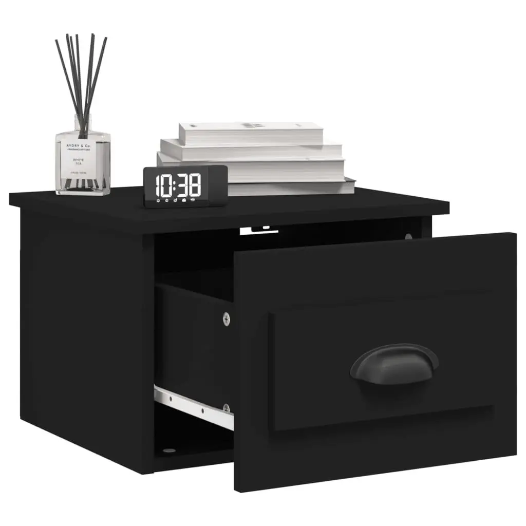 Wall-mounted Bedside Cabinet Black Floating Nightstand Drawer Storage