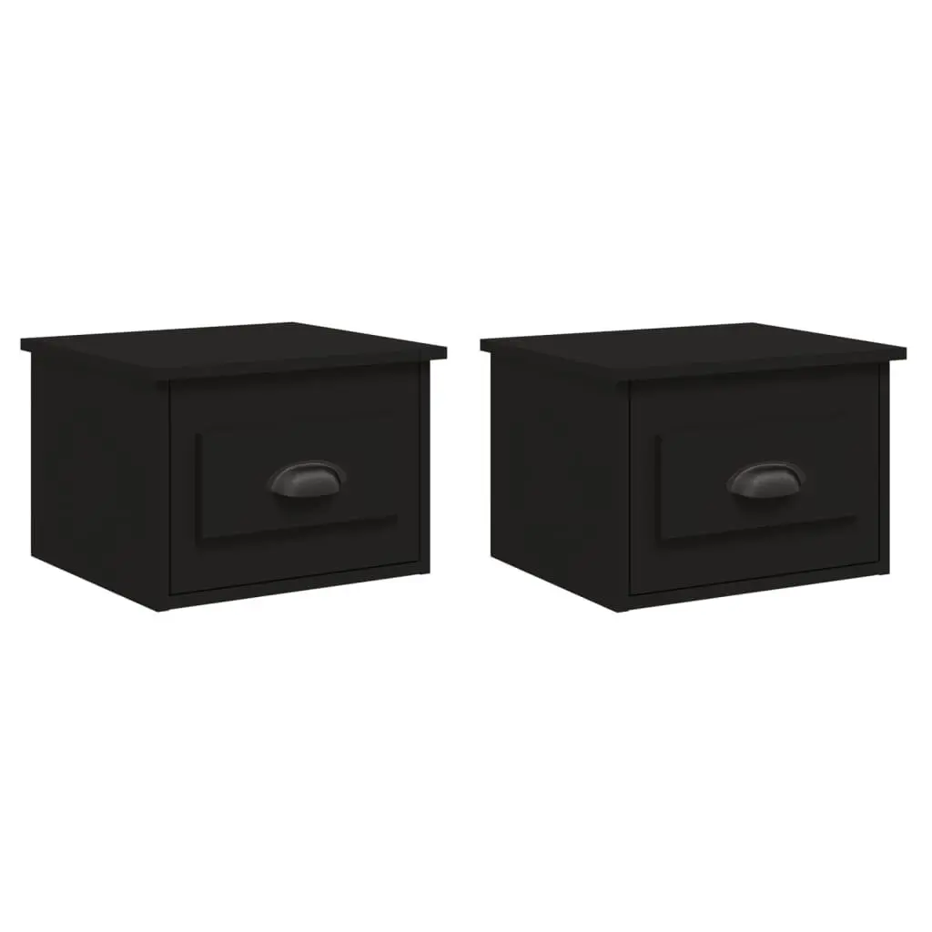 Wall-mounted Bedside Cabinets Storage Drawer Organiser 2 pcs Black