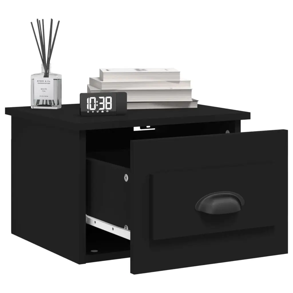 Wall-mounted Bedside Cabinets Storage Drawer Organiser 2 pcs Black