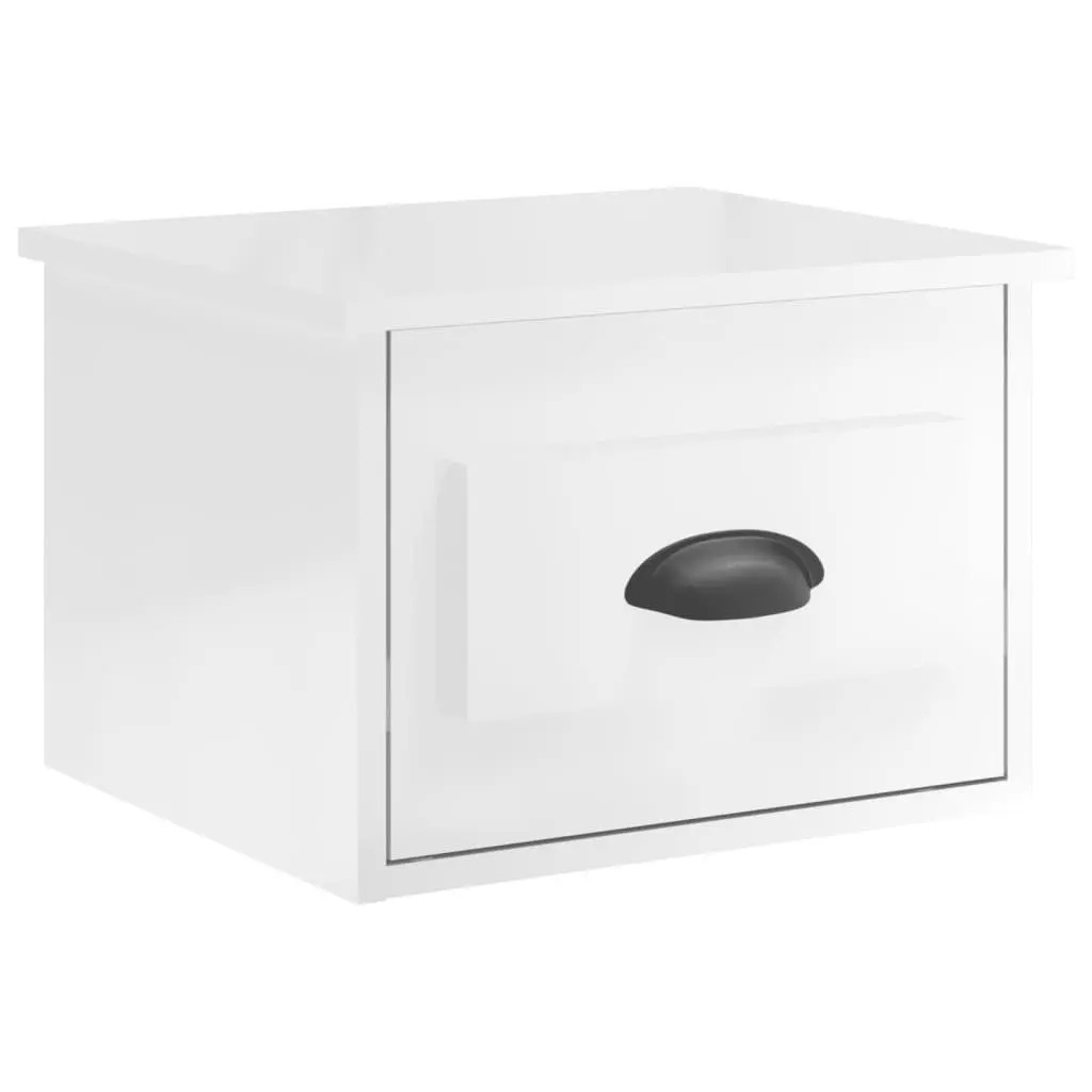 Wall-Mounted Bedside Cabinet Storage White High Gloss Floating Nightstand Drawer 41.5 x 36 x 28 cm