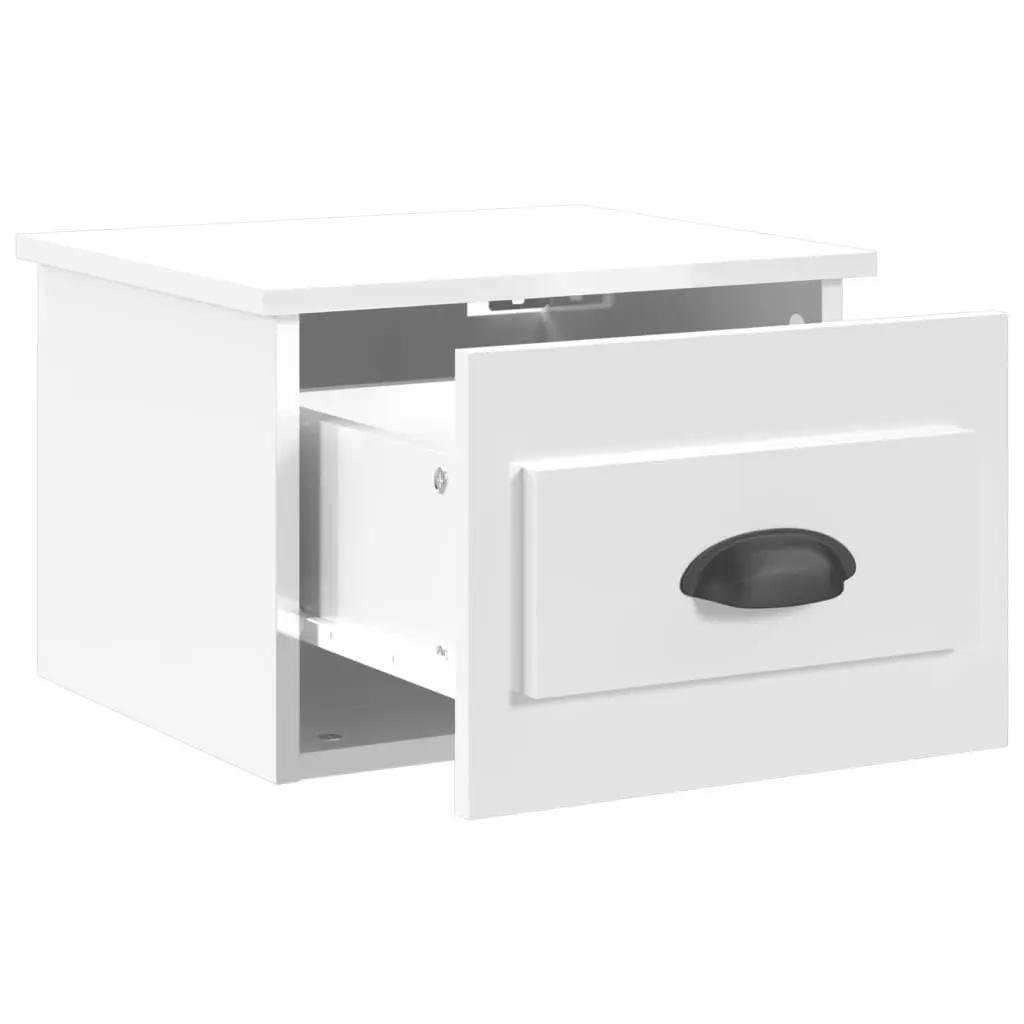 Wall-Mounted Bedside Cabinet Storage White High Gloss Floating Nightstand Drawer 41.5 x 36 x 28 cm