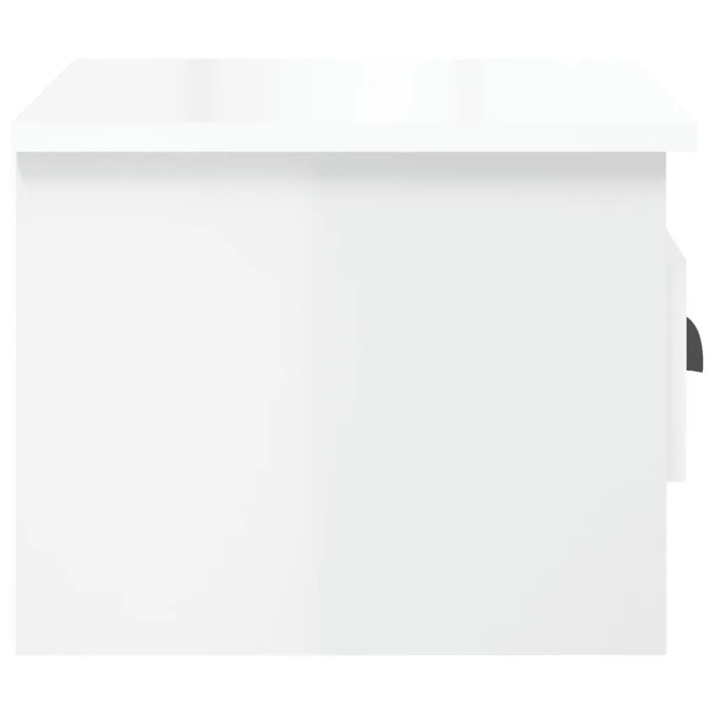 Wall-Mounted Bedside Cabinet Storage White High Gloss Floating Nightstand Drawer 41.5 x 36 x 28 cm