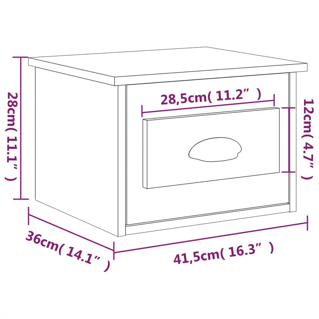Wall-Mounted Bedside Cabinet Storage White High Gloss Floating Nightstand Drawer 41.5 x 36 x 28 cm