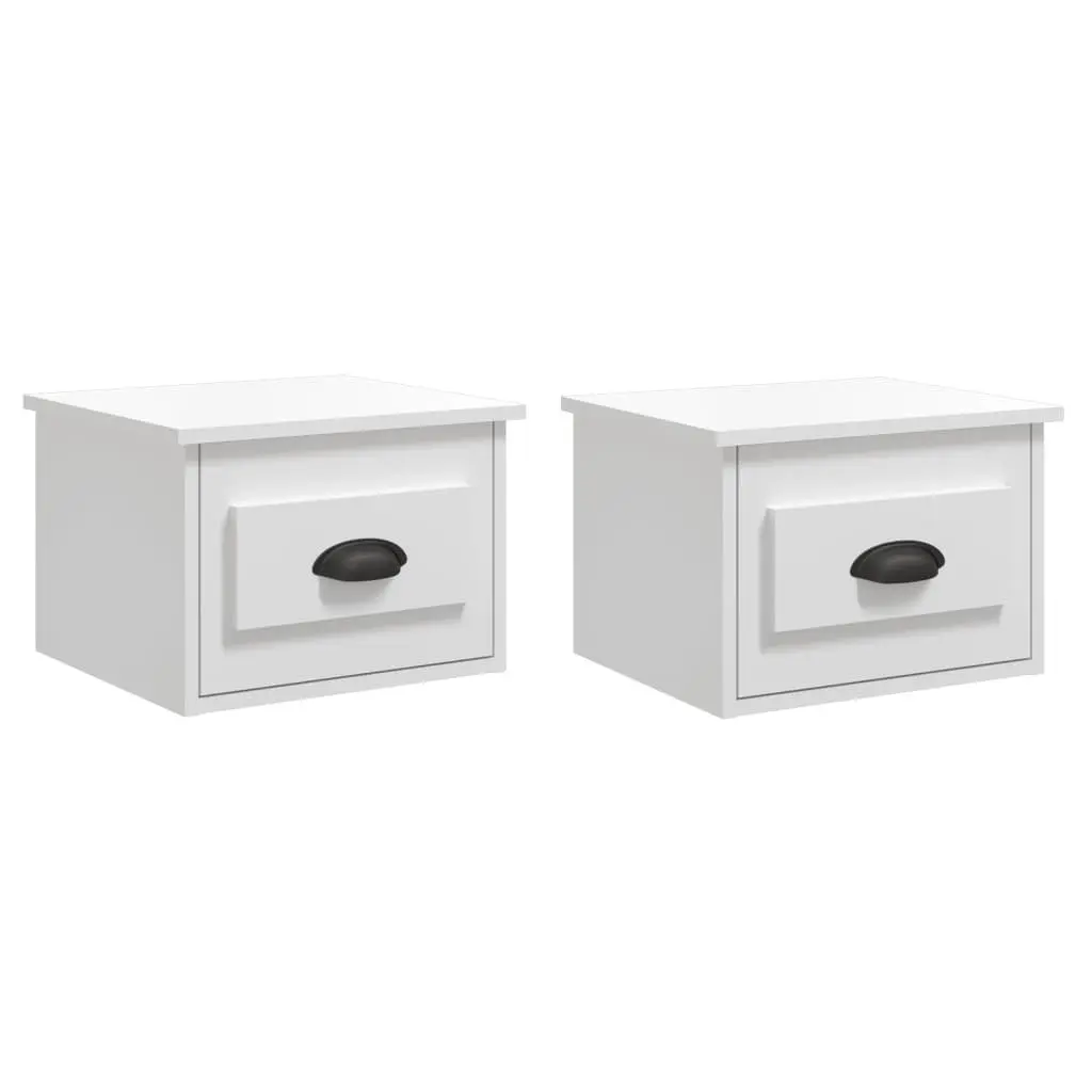 Wall-mounted Bedside Cabinets 2 pcs White Floating Storage Drawer Organiser
