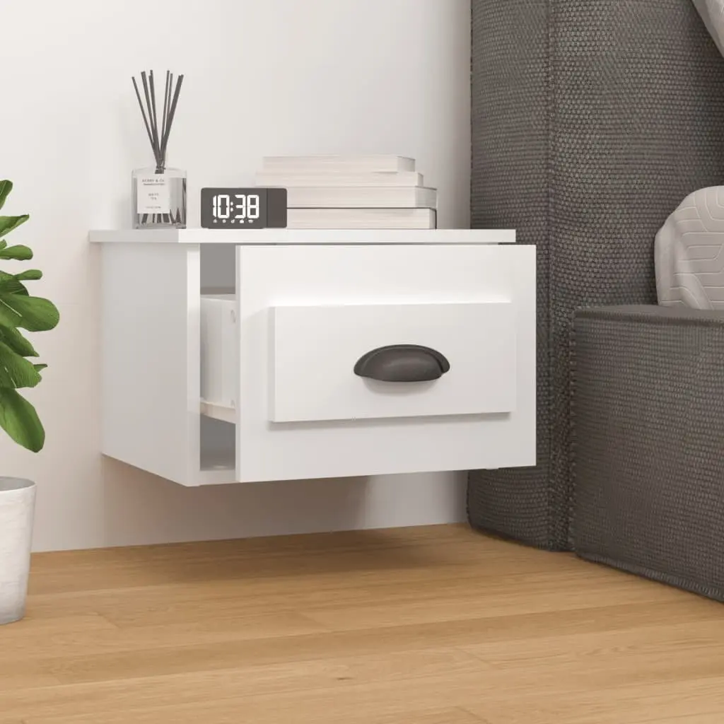 Wall-mounted Bedside Cabinets 2 pcs White Floating Storage Drawer Organiser