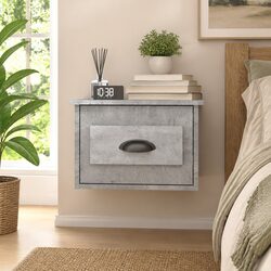 Wall-mounted Bedside Cabinet with Drawer Floating Nightstand Storage Grey