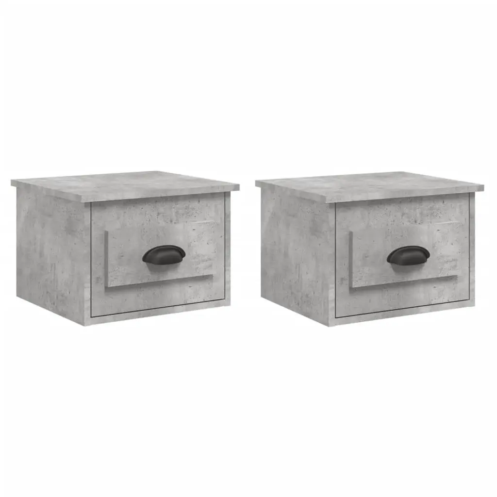 Wall-mounted Bedside Cabinets Grey Floating Storage Organiser 2 Piece