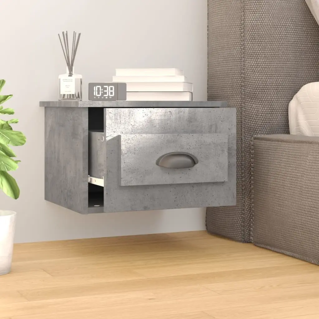 Wall-mounted Bedside Cabinets Grey Floating Storage Organiser 2 Piece