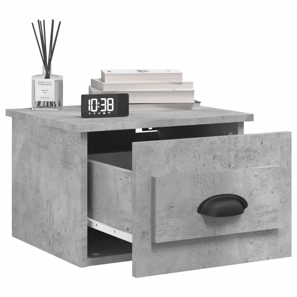 Wall-mounted Bedside Cabinets Grey Floating Storage Organiser 2 Piece