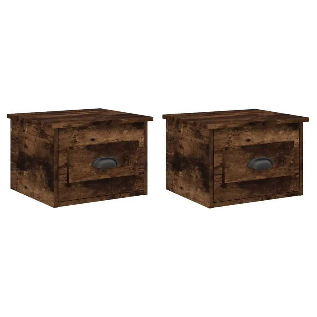 Wall-mounted Bedside Cabinets Storage 2 Piece Brown Floating Nightstand