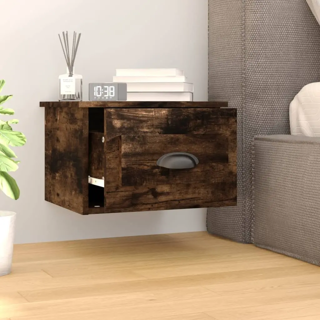 Wall-mounted Bedside Cabinets Storage 2 Piece Brown Floating Nightstand
