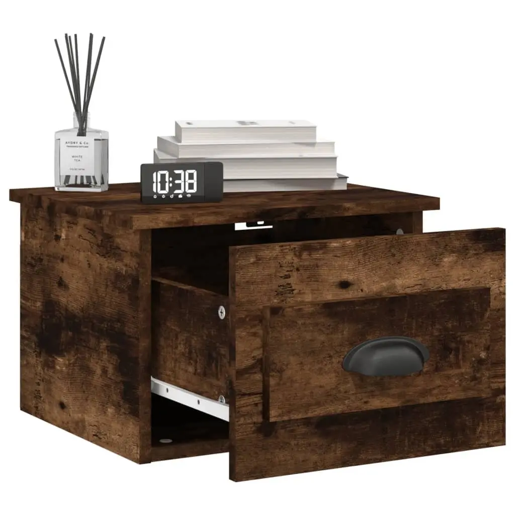 Wall-mounted Bedside Cabinets Storage 2 Piece Brown Floating Nightstand
