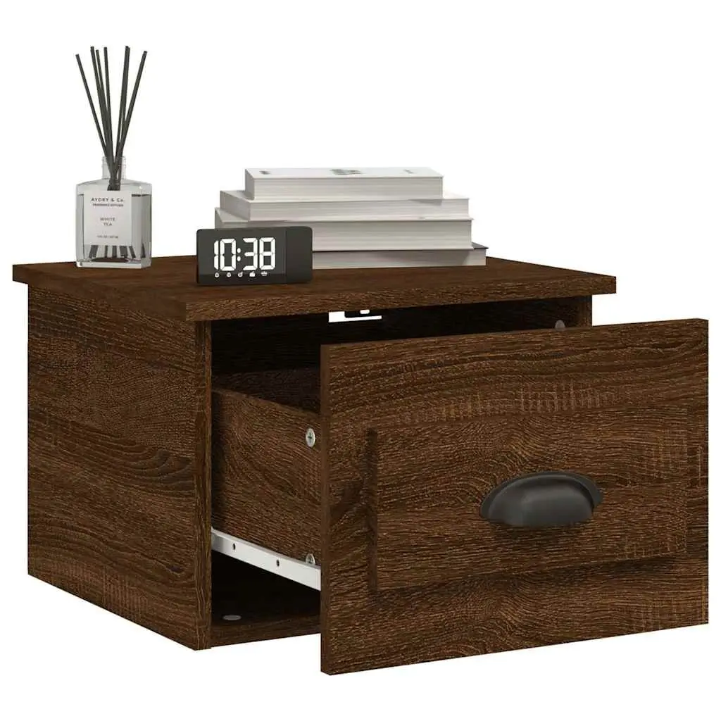 Wall-mounted Bedside Cabinets 2 pcs Brown Oak Floating Storage Drawer Bedroom