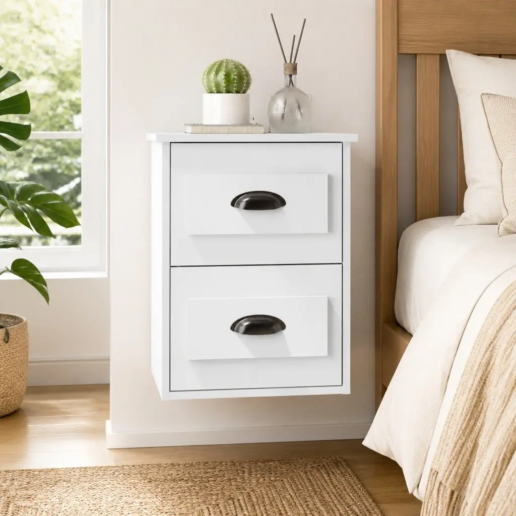 White Bedside Cabinet with 2 Drawers