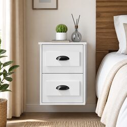 Wall-mounted Bedside Cabinet 2 Drawers White Floating Storage 41.5x36x53cm