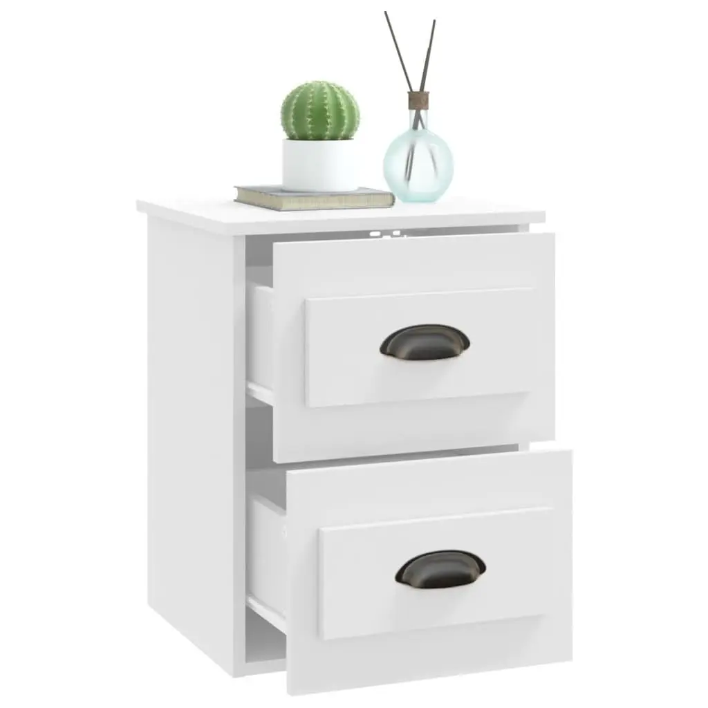 Wall-mounted Bedside Cabinet 2 Drawers White Floating Storage 41.5x36x53cm