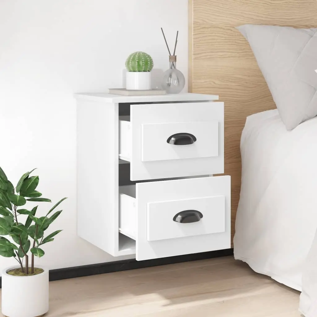 Wall-mounted Bedside Cabinet 2 Drawers White Floating Storage 41.5x36x53cm